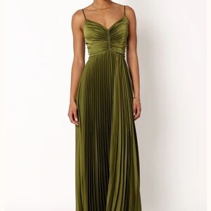 Petal & Pup Olive Maxi Dress with Pleats